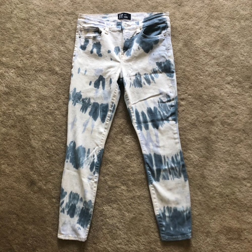 GAP White and Blue Tie Dye Wash Skinny Jeans